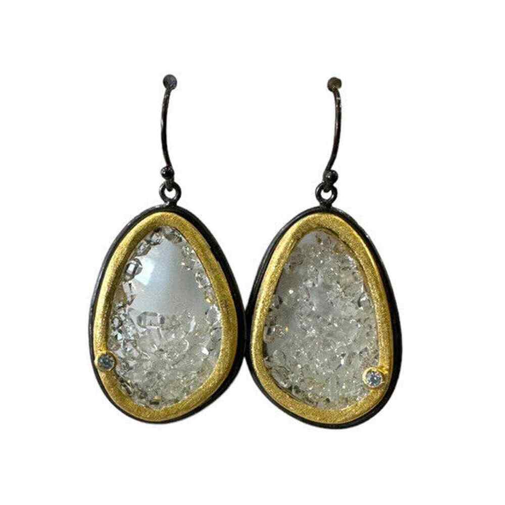 Floating Crystal Black Rhodium Plated 18k Washed Earrings Herkimer Diamond 925